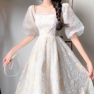 Party Dresses Midi Dress Women's Summer 2023 French Vintage Casual Fairy Female Puff Sleeve Lace Sexy One-pice Korean