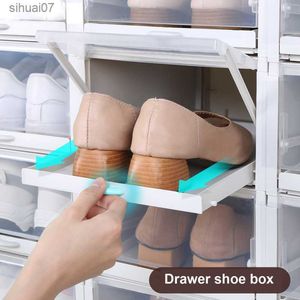 Large Transparent Drawer Shoe Box Household Dust-proof Plastic Men's and Women's Shoe Cabinets Can Stack Sliding Shoe Box L230705