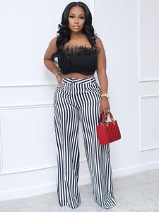 Pants Office Lady Vertical Striped Wide Leg Pants Ladies Fashion High Waisted Straight Trouser Spring Summer Floor Length Leggings