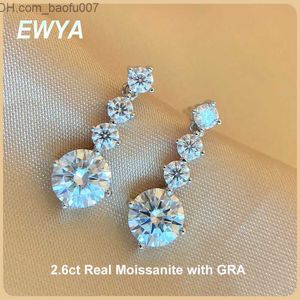 Charm Ewya Real 2.6 Carat Sile Women's Straight Earrings S925 Sterling Silver GRA Certified Diamond Tassel örhängen utsökta smycken Z230706