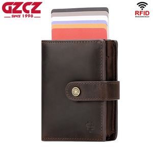 Double Autpmatic Pop-up Card Holder Genuine Leather Fashion Wallets RFID Protect Purse Detachable Credit Cardholder with Ziper