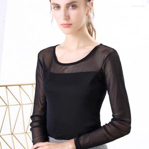 Camicette da donna Gkfnmt 2023 Camicetta a rete Camicie da donna sexy Top a maniche lunghe Coreano Nero Bianco Elegante Camisas sottile Femininas Taglie forti