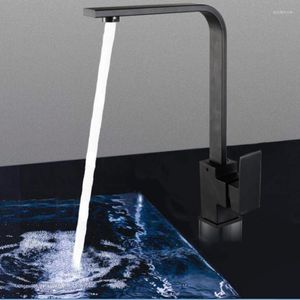 Badezimmer-Waschtischarmaturen und Kaltmischbecken-Wasserhahn, quadratisch, schwenkbar, für Küche, schwarz, aus lackiertem Messing