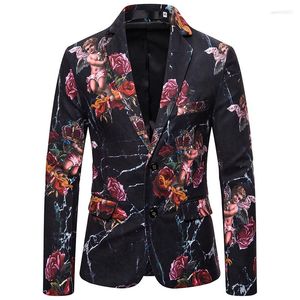 Men's Suits 2023 Spring Fashion Rose Print Men Blazers And Jackets Single Breasted Long Sleeve Floral Slim Fit