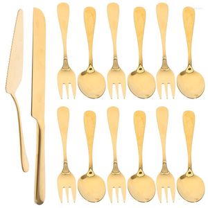 Dinnerware Sets 1 Set Stainless Steel Cake Serving Cutter With Forks And Spoons For Party Wedding Pastry Tools Shovel Knife