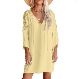 Casual Dresses Women'S Summer Fashion Lightweight Beach Sunscreen V-Neck Lace-Up Dress Long Party Y2k