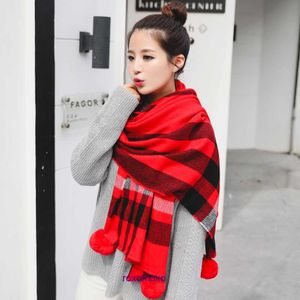 Top Original Bur Home Winter scarves online shop Checkered Rabbit Hair Ball Scarf Classic Versatile Style Imitation Cashmere Dual purpose Large