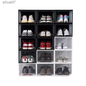 Stackable clear plastic shoe storage box side opening acrylic transparent shoes container organizer box L230705