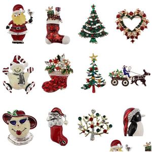 Pins Brooches Christmas Rhinestone Enamel Crystal Snowman Tree Shoes Bells Penguin Brooch Pins For Women S Fashion Jewelry In Bk Dr Dhwsv