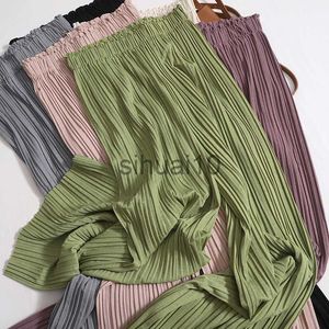 Spodnie damskie Capris koreańskie plisowane spodnie z wysokim stanem i szerokimi nogawkami spodnie damskie nowe letnie pąki w talii dorywczo szczupłe plisowane spodnie podłogowe pełne J230705