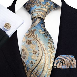 Prendedores de Gravata Azul Dourado Floral Pescoço Para Homens Luxo 8cm de Largura Seda Quarta Gravatas de Negócios Bolso Quadrado Abotoaduras Conjunto Acessórios Gravata 230704