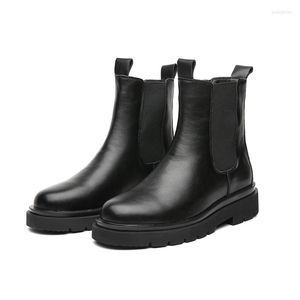 Botas masculinas sapatos de couro macio sem cadarço preto tornozelo motocicleta masculino outono inverno punk botas mujer 2023