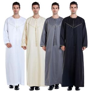 Ethnic Clothing Abaya Man Muslim Fashion Arabic Men Clothes 2022 Solid Color Casual Stand Collar Print Modest Dress Islamic Robe M288s