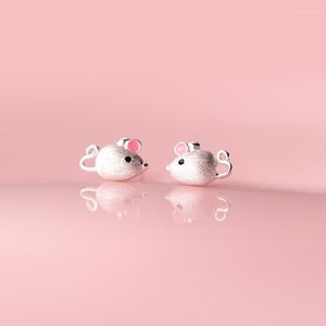 Orecchini a bottone MloveAcc Real 925 Sterling Silver Pink Ear Tiny Cute Rat Animal Mouse Gioielli di moda per le donne Ragazze Orecchino