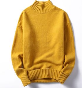 Solid Color Sweater Men's Plush Loose Fitting High Neck Sweater