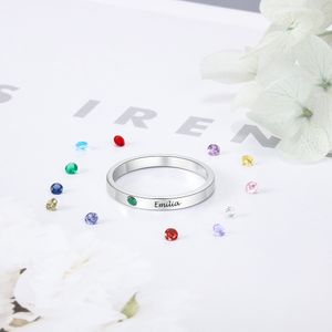 Bandringe aus 925er Sterlingsilber, personalisierter Namensring mit Geburtsstein, individuelle Gravur für Frauen, edler Schmuck, Geschenke 230704