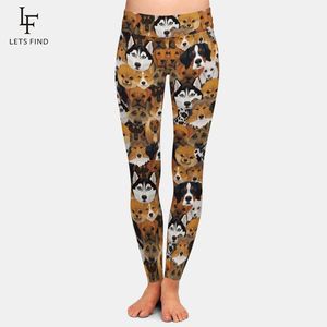 Capris Women Elastic Fiess Legging Dogプリントミルクシルクハイウエストレギンススパンデックスレディースサマーニュー