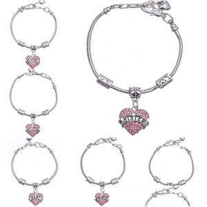 Braccialetti con ciondoli Membro della famiglia Diamante Bracciale con cuore d'amore Cristallo Mamma Figlia Nonna Credi Fede Speranza Lettera Braccialetto per le donne Me Dhqo7