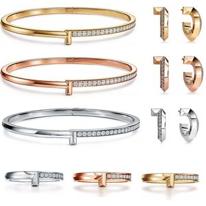 Women Designer Bangles T1 Narrow Diamond Hinged Bangle Girls Fashion tiffa Bracelet ring earrings Premium Luxury Jewelry Engagement Wedding Gift with Box