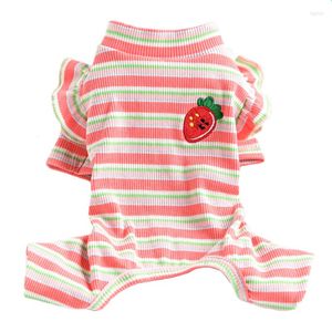 Dog Apparel Cute Cherry Pajamas Puppy Onesies Ruffles Sleeve Stripe Jumpsuit All Weather Pet Clothes For Small Dogs Chihuahua Yorkie