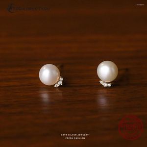 Kolczyki sztyfty naturalna perła słodkowodna kryształowy kwiat dla kobiet prawdziwa biżuteria ze srebra próby 925 prezent hurtowo