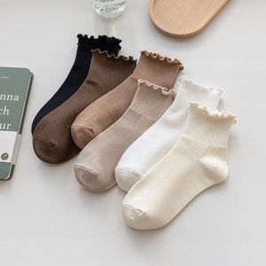 Women Socks 2 Pairs Fashion Korean Japanese Harajuku Cute Cotton Spring Summer Girl Solid Color Ladies Short Sock Set For