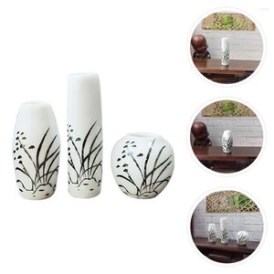 Vases 3 Pcs Vase Plants Decor Mini Scene Prop Miniature Adornment Ornaments 3.5X3.5X1cm Ceramic Ceramics