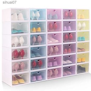 2/6/10pcs Transparent Shoe Box Set Shoes Organizers Plastic Foldable Dustproof Home Storage Box Stackable Combined Shoe Cabinet L230705