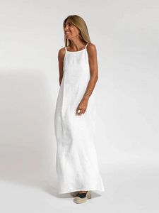 Casual Dresses Short Sleeve Loose Long Vestidos Female Causal Streetwear Robe 2023 Solid Split Halter Maxi For Women Sexy O Neck
