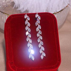 Brincos pendentes luxo brilhante cristal de zircônia gota longa para mulheres charme bling cz folha de pedra nupcial jóias de casamento presente bijoux