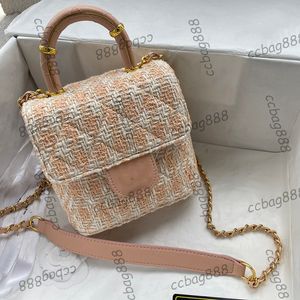 23s designer feminino vintage lã tweed de tweed hanking de vaidade caixa de vaidade de caixa cosmética com hardware de metal dourado matelasse cadeia de bolsas de ombro crossbody ombro de 16 cm