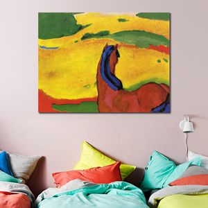 Grande Cavalo de Arte em Tela Abstrata em Uma Paisagem Franz Marc Pintura a Óleo Pintada à Mão Peça Indicada para Casa