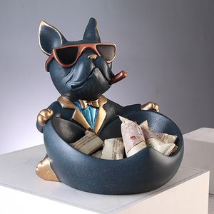 Curtains Cool French Bulldog Butler with Storage Bowl for Key Pearls and Jewels Dog Statue Home Decor Statu Sculpture Dog Resin Art Gift