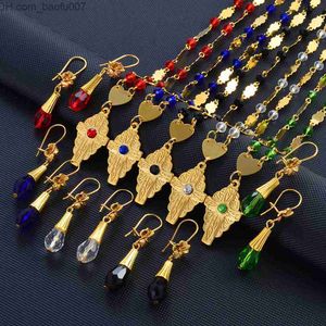 Ожерелья с подвесками Anniyo Haii Комплект ювелирных изделий Цветочный крест Кулон Ожерелье Серьги Хрустальные бусины Шариковая цепочка Гуам Микронезия Chuuk Z230706