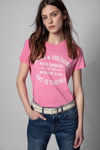 24SS Zadig Voltaire Niche Designer Tシャツ夏コットン新しいクラシックレタープルオーバーティープリント短袖ラウンドネック汎用性のある女性ファッショントレンドTシャツトップ