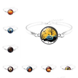 Charm Bracelets Happy Halloween Gift Trick or Treat Pumpkin Bracelet For Women Glass Cabochon Bat Bangle Fashion Jewelry Drop Del Dhaq2