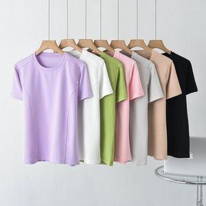 Camisetas femininas de algodão manga curta camiseta versátil verão fina solta fundo cor sólida multicores roupas femininas camisetas Kawaii