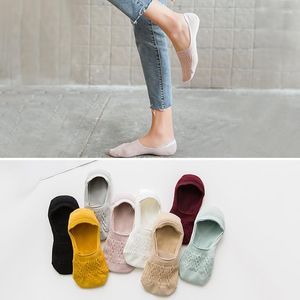 Women Socks 5 Par Lady Casual Breattable Ankle Boat Girls Fashion Invisible Non-Slip Cotton Set Low Cut Candy Color