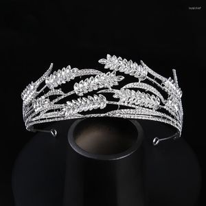 Hårklämmor Lyx Kristall Veteblad Runt Brud Kronband Bröllop Rhinestone Prinsessan Tiara Huvudstycken Tillbehör