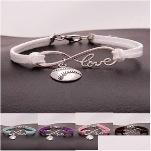 Charm Bracelets Fashion Softball Baseball For Women Mens Ball Sports Lover Love Infinity Veet Wrap Bangle Diy Jewelry In Bk Drop Deli Dhm5L