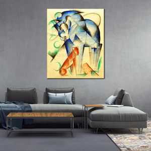 Modern abstrakt canvaskonst Mytiska varelser (blå häst och röd hund) Franz Marc Handgjord oljemålning Samtida väggdekor