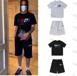 Мужская футболка Trapstar Set Set Письмо вышитое спортивный костюм с коротким рукавом плюшевые шорты высокий дизайн 123ess