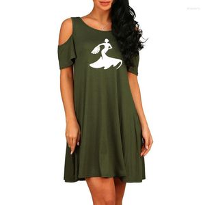 Casual Dresses Flamenco Dance Cartoon Print Women Sexy Dress Summer School Lover Gift Short Sleeve Off Shoulder Pocket For Female