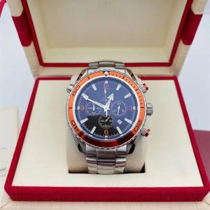 U1 Top AAA Watch Orange Bezel Planet Meter Black Limited Dial Watch 44mm Quartz Chronograph Ocean Diver 600m Skyfall Rostfritt stål Back