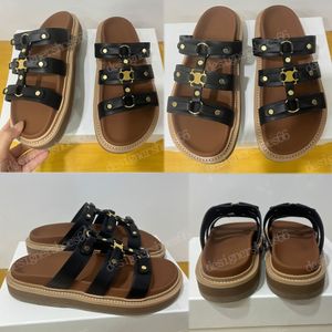 Calfskin Flat Mules Trimphal Sandals Slipper New Womens Sandal Comfortance Castary Summer Vintage Beach Sandals Slippersはリラックスしたスタイルを提供します35 42