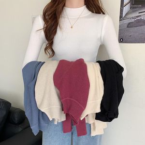Suéteres femininos - chegando outono inverno blusas pulôveres de gola alta camisa manga longa curta coreana suéter justo