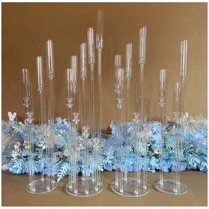 6pcs Wedding Acrylic Candlestick Decoration Centerpiece Candelabra Clear Candle Holder for Event Party