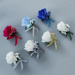 Flores decorativas Broche de Casamento Artificial Rosa Solteira Saia Cerimônia Noivo Homem Dama de Honra Terno Decoração