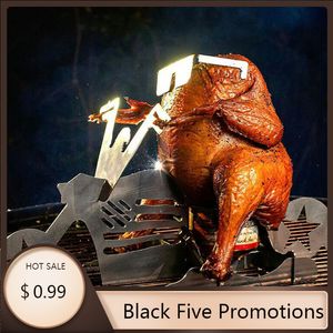 BBQ Grills American Motorcycle Steel Rack Funny Chicken Stand with Beer Can Holder Grilling Roast Barbecue Accessories 230704