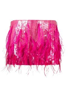 2023 Summer New Women's Short Skirt Shiny Pink Artificial Feather Spliced Sequin Half Skirt